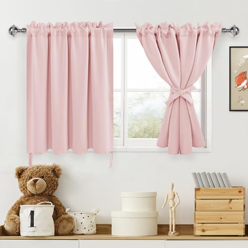 DWCN Paire de Rideaux occultants Thermiques Courts pour Petite fenêtre - pour Chambre à Coucher, Salon, Bureau - 106,7 x 91,4 cm - Rose pâle