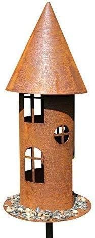 Edelrost Garten Deko Windlicht Vogelhaus Naturrost rostige Dekoration Gartenstecker Beetstecker Topfstecker Landhaus Kerzenhalter Vogelfutterhaus rund auf Platte Futterhaus