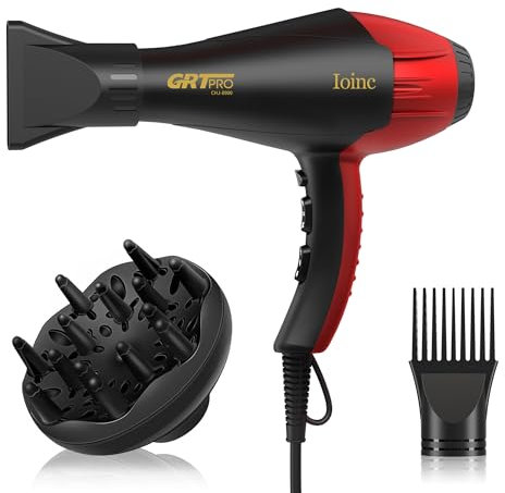 Profi Haartrockner Ionen 2400W AC-Motor Profi Föhn Fön mit Diffusor 40 Millionen Negative Ionen, 3 Wärmeeinstellungen 2 Geschwindigkeit für Haarsalon Hause Schnelles Trocknen (schwarz)
