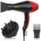 Professional Hair Dryer 2400W Powerful AC Motor Negative Blue Ionic Hairdryer with 1 Diffuser & 2 Concentrator,2 Speed 3 Heat Setting, Cool Shot Button for Women Men Home Salon (Black-RED)