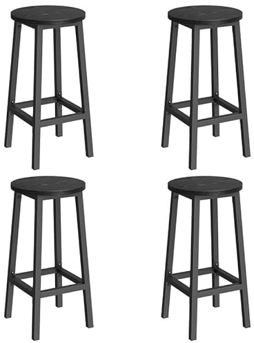 VASAGLE Barstol, set om 4, barstolar, köksstolar med metallram, enkel installation, med fotstöd, för kök, vardagsrum, matsal, ebenholt-svart klassisk svart LBC232B56