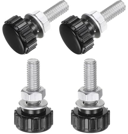 QUARKZMAN Lot de 4 Boutons Moletés à Vis M6 x 20 mm Avec Écrous et Rondelles, Bouton de Serrage à Tête Plastique de 17 mm, Vis à Main, Noir