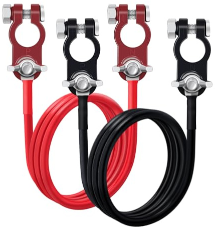 HuaLiSiJi Autobatterie Kabel mit Klemmen 6mm² 10AWG M8 Batteriekabel mit Polklemme 12V 24V Batteriekabel mit Klemmen für Auto,LKW, Solar, Marine,Motorrad (10AWG 1m)