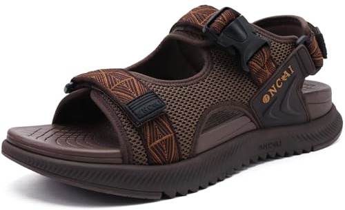 ONCAI Walking Sandals Men,Arch Support Hiking Trail Man Fisherman Sandals,Breathable Mesh Water Beach and Orthopedic Father Sports Recovery Slides with Adjustable Strap Brown Size 8.5