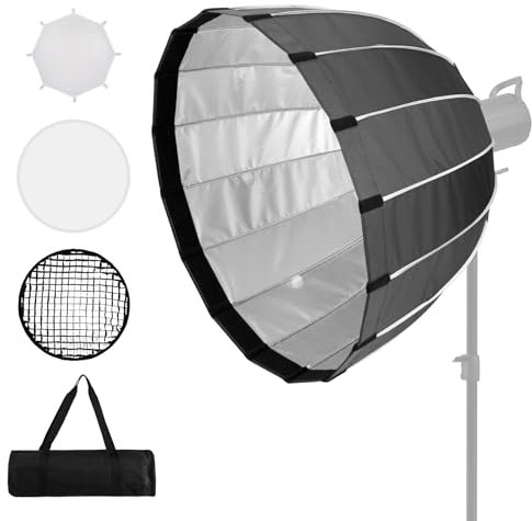 Parabolic Softbox, FGen 90cm Schnellwechsel Softbox Bowens mit Diffusor, Wabengitter und Tragetasche, geeignet für Bowens Mount Videoleuchten und Studioblitze