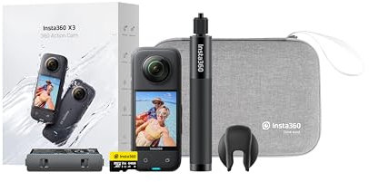 Insta360 X3 360 Degree Action Camera STARTER Kit inc: Case + 70cm Invisible Selfie Stick + Extra Battery + Lens Cap + 64GB