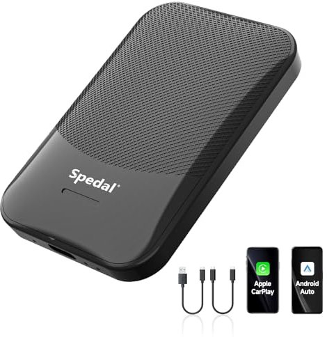 Spedal Adaptador CarPlay 2 en 1 con cable a inalámbrico y adaptador inalámbrico Android Auto, reconexión automática para automóviles con CarPlay con cable de fábrica OEM y Android Auto