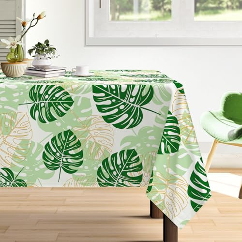 Arquiel Tropical Palm Leaf Tablecloth Waterproof, Summer Green Plants Rectangle Table Cloth, Washable Table Cover For Kitchen Dining Party Decor(140×180cm)