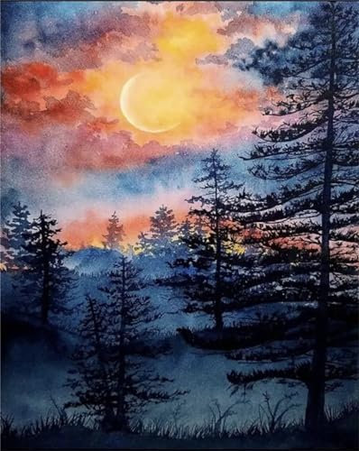 Malen nach Zahlen Erwachsene,Nebeliger Wald Malen Nach Zahlen Set für Kinder Anfänger DIY Digital Ölgemälde Kits auf Leinwand mit Pinseln und Acryl Pigment ohne Rahmen für Home Wall Decor 50x65cm