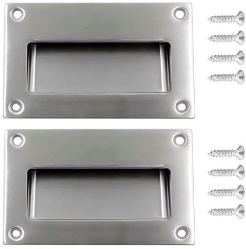GIONAR 2 Stück Edelstahl Griffmulde Set für Schiebetüren, Unsichtbare Muschelgriffe inkl, Schrauben, Rechteckige Griffmuschel für Innentüren, Wandschränke, Vintage Einlassgriff für Schubladen, Silber