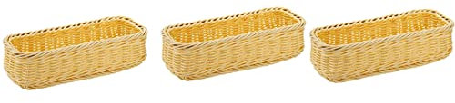 Kliplinc Pack of 3 bread baskets made of rattan, rectangular braided basket, service basket for storing fruit, vegetables, knives and forks, snacks etc