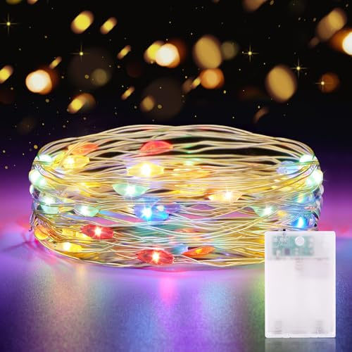 2M LED Lichterkette Bunt Batterie Timer - 20er Kupferdraht IP65 Wasserdicht für DIY Schlafzimmer Garten Party Weihnachten Hochzeit Deko