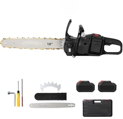 Tronçonneuse sans Fil, tronçonneuse électrique à Double Batterie avec 2 Batteries Rechargeables de 10 000 mAh et Chargeur, Mallette de Transport, Longueur de Rail 50 cm, pour Couper Le Bois