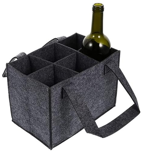 Fruusv Flaschentasche für Wein – Flaschenhalter mit 6 Fächern, Filz-Halter, Lebensmittel-Flaschenträger für Reisen, Geburtstag, Picknick, Camping, Grau, Refer to description, Uni