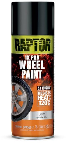 U-POL RAPTOR Wheel Paint | Felgenlack | 1K Lack Spraydose | Hitzebeständig bis 120°C | Schutz vor Stößen, Hitze, Steinschlägen, Bremsstaub & Korrosion (silver/silber - 364ml)