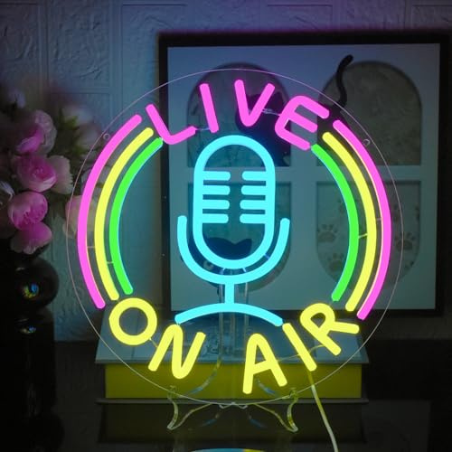 UExnkj-Y Live On Air Leuchtreklame Buntes Led Neon Schild Buchstaben Neonlicht Schild Live On Air Neon Sign für Schlafzimmer, Bar, Spielzimmerdekor, Live-Übertragungsraum, Musikstudio