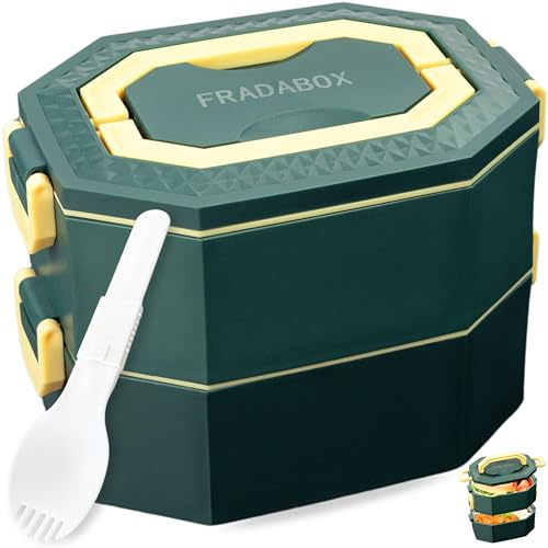 FRADABOX® Bento Lunchbox „Jules“, 2 Etagen, Premium Edelstahl, BPA-freie Brotdose mit Besteck ideal für unterwegs, Meal Prep Bento Box mit Fächern für Erwachsene auslaufsicher und mikrowellengeeignet