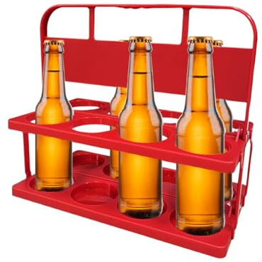 Caja de Botellas portátil para Bebidas – Paquete de 8 portacervezas – Cubo de Cerveza para Cerveza, Soporte para Bebidas con asa, Plegable para Servir y Caja de Almacenamiento, Rojo, Ver descripción,