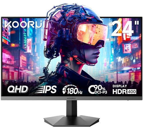 KOORUI 24 Zoll Gaming Monitor, QHD 180Hz Fast IPS Bildschirm HDR400, 1ms Reaktionszeit, Adaptive Sync, HDMI/DP VESA 75x75mm