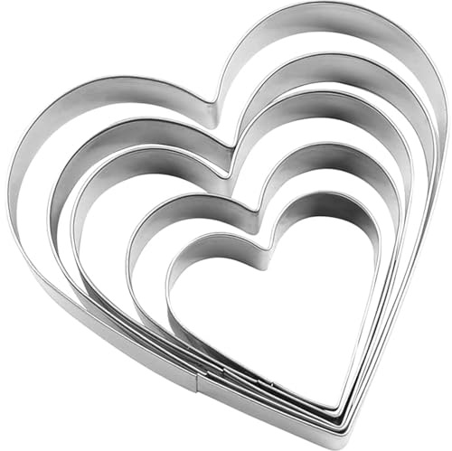 5 PCS Heart Cookie Cutter,Heart Shaped Cookie Cutter,Heart Cutter,Stainless Steel Love Heart Shaped Cookie Cutter,Heart Cutters,Scone Cutters for Baking,Heart Shaped Cutters,Love Heart Cookie Cutter
