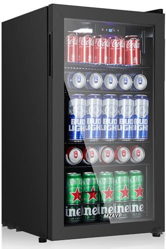 MZAVP Beverage Refrigerator Cooler, 120 Can Mini Fridge with Digital Temperature Display for Soda Beer, 3 Cu.Ft Drink Fridge with White Indicator Light & Reversible Door - Black