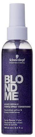 Schwarzkopf Professional BLONDME Bond Repair Purple Spray Conditioner Leave In Neutralizing Yellow Undertones For Colored Lighthened Bleached Hair Deeply Nourishing And Detangling 150 ml