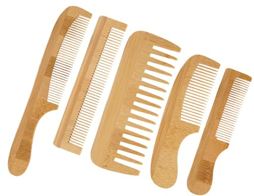 5-Teiliges Set Holzkamm Bambus Kamm Set Holzkamm Haare Kamm Holz Wooden Comb Massage, Langlebig, Bequem, Antistatisch Unisex Geeignet für Langes, Kurzes,Lockiges Haar