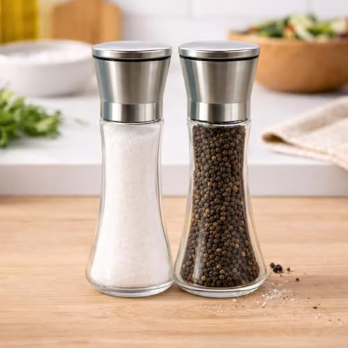 Marco Paul Salt & Pepper Mills Set of 2 Glass Adjustable Grinders