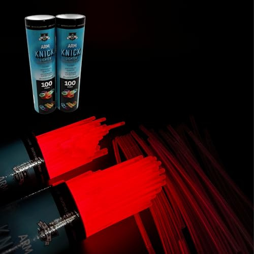 KNIXS Knicklichter - 200 Stück Leuchtstäbe - Rot inkl. 2D Verbinder für Partyspaß