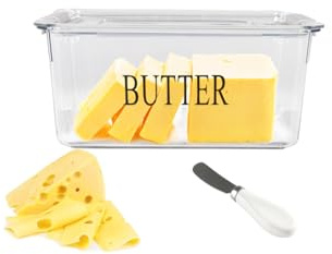 Gzsekken Butter Dish with Lid, Plastic Butter Container for Fridge, Airtight Clear Cream Cheese Holder with Lid & Knife, Stackable Fridge Organiser cfor Easy Storage and Freshness-Large 2500ML