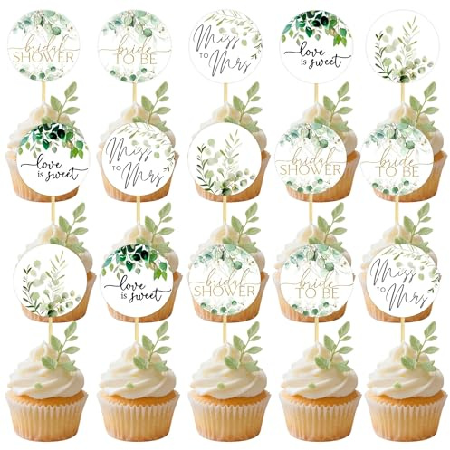 25PCS Greenery Bridal Shower Cupcake Toppers Sage Green Bride To Be Cupcake | for Women Wedding Engagement Bridal Bachelorette Party