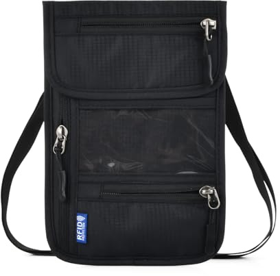 Disnace Herren Brustbeutel mit RFID Schutz – Diebstahlsichere Umhängetasche für Reise & Alltag, Unisex Reisegeldbeutel mit Reißverschluss, Brusttasche Ideal für Pass & Wertsachen (Schwarz)