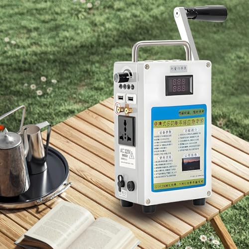 AUTUMFLATGAO Générateur Manuel à Manivelle 160W avec Chargeur USB, Batterie Portable Camping, Alimentation De Secours Domestique 27000 Mah, Generateur Electrique avec éclairage LED,110V