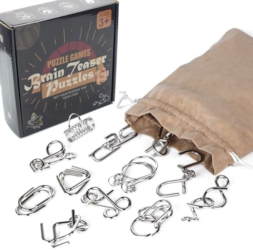Jeu de Casse-Tête en Fil Métallique, 30 Pièces Test QI pour Adultes et Enfants, Jeux de Logique Challengeant, Cadeau Éducatif pour Fêtes, Salle de Classe, Étrennes