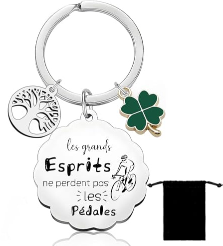 LKJHGF Cadeau Vélo Porte-clés Cadeau Cycliste Personnalisé Ouvre Bouteille Inox Porte-clés Vélo pour les Fans du Tour Cadeaux Idéal pour Anniversaire Noël-les grands esprits ne perdent pas les pédales
