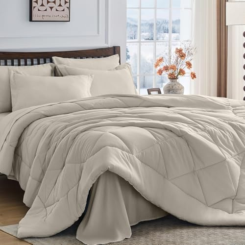 HEVUMYI Linen Full Comforter Set - 7-Piece All Season Bed in a Bag Full, Ultra Soft Bedding Set with Comforter, Flat Sheet, Fitted Sheet, Pillowcases, Pillow Shams
