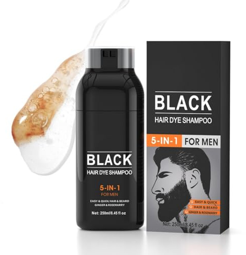 Autmor Shampoo 5-in-1 Capello Nero Naturale Barba - Colorazione Naturale per Capelli e Barba - Copre Bianchi con Balsamo - 250 Ml