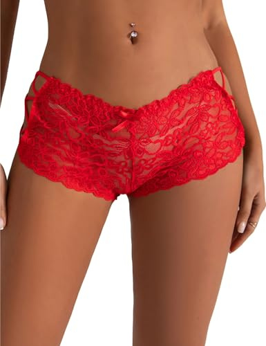 ohyeahlady Sexy Lace French Knickers Women Plus Size Brazilian Briefs S-2XL | Breathable Cotton Crotch,Flattering V-Cut & Strappy Details, Floral Patterned Lace Mesh, Everyday & Date Night Wear,Cheeky