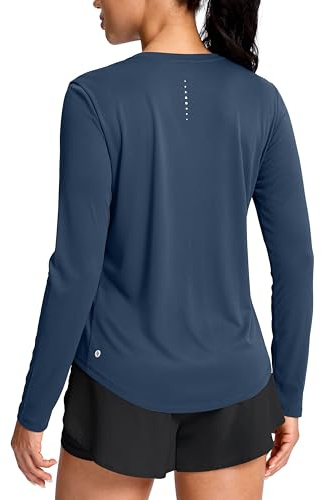 SANTINY Lightweight Long Sleeve Workout Tops for Women Breathable Yoga Gym Athletic Running Hiking Top UPF 50+ Sun Shirts (Navy_L)