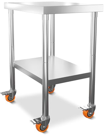 Froadp Arbeitstisch Edelstahl Küche 85x61x60cm Multifunktionale Edelstahltisch mit Rollen und Ablagefläche Küchentisch für Lebensmittelzubereitung Zubereitungstisch Gastronomietisch Grilltisch - L