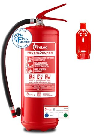 FireLoq 6kg Pulver Feuerlöscher für Brandklasse ABC mit 27A 183B C ergibt 9 LE Dauerdruck inkl. Prüfnachweis,Wandhalter und Manometer