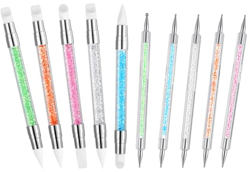 10 stycken nagelborstar, set, professionell silikon, nagelkonst, prickar, verktyg, dubbla spetsar, nagelkonst, skulptur, penna, gel, snideri, borste för 3D gelnagelkonst, nageldesign gör-det-själv