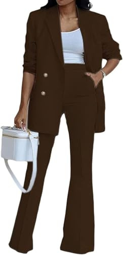 Generisch Donna elegante tuta da lavoro ufficio pantaloni cappotto giacca due pezzi casual moda tuta set gamba ampia pantaloni tuta tuta tuta giacca donna tuta pantaloni tuta donna