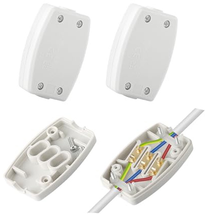 2 Pcs 3 Terminal Electrical Junction Box, Power, 13A 250V Electrical Connectors for Indoor Lighting, Flex Connector 3 Core Cable Joiner (White)