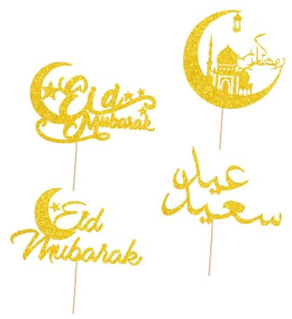 KONTONTY 4 Stück Eid Festival Cupcake Topper aus Papier Dekorative Kuchenstecker für Kuchen Muffins und Obst Muslimische Partydeko für Festliche Anlässe