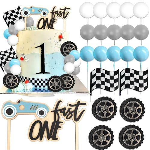 Race Car First Cake Decorations Car Cake Topper Checkered Flag Decor