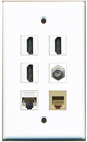 RiteAV - 3 HDMI 1 porta cavo coassiale TV-tipo F 1 porta telefono RJ11 RJ12 beige 1 porta Cat5e Ethernet bianco