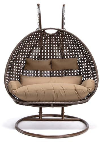 Home Deluxe - Hängesessel Twin - Braun, Höhe 200 cm - inkl. Gestell, Sitz- und Rückenkissen I Polyrattan Hängestuhl Gartenschaukel Hängekorb