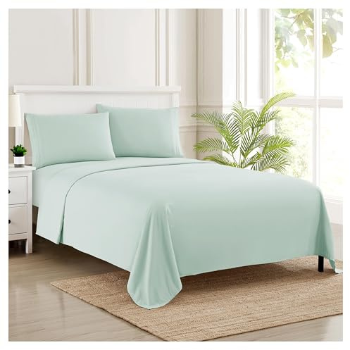 Sweet Home Collection Luxury Bedding Set with Flat, Fitted Sheet, 2 Pillow Cases, Microfiber, Mint, Full