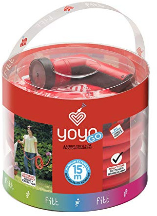 FITT Yoyo - Tubo per l'acqua Estensibile e Innovativo con raccordi e Pistola a spruzzo15 m.